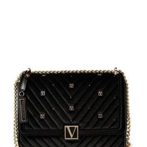 Victoria’s Secret Medium Shoulder Bag, Black Velvet with little Vs, NWT